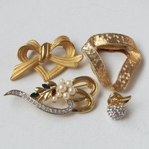 Great Condition Vintage Brooches, Pin, and Scarf Ring Clip (Lot of 4)